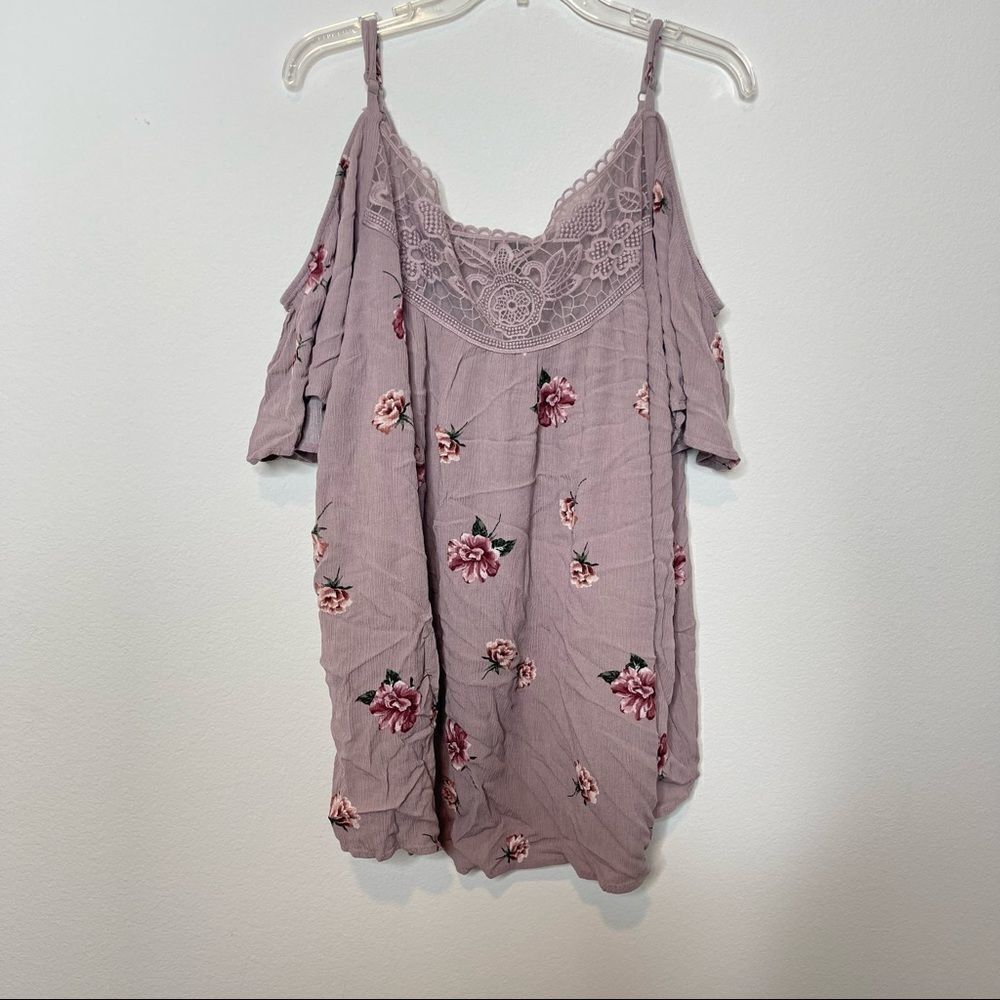 Torrid Purple Floral Flowy Summer Blouse Lace Neckline Size 5X